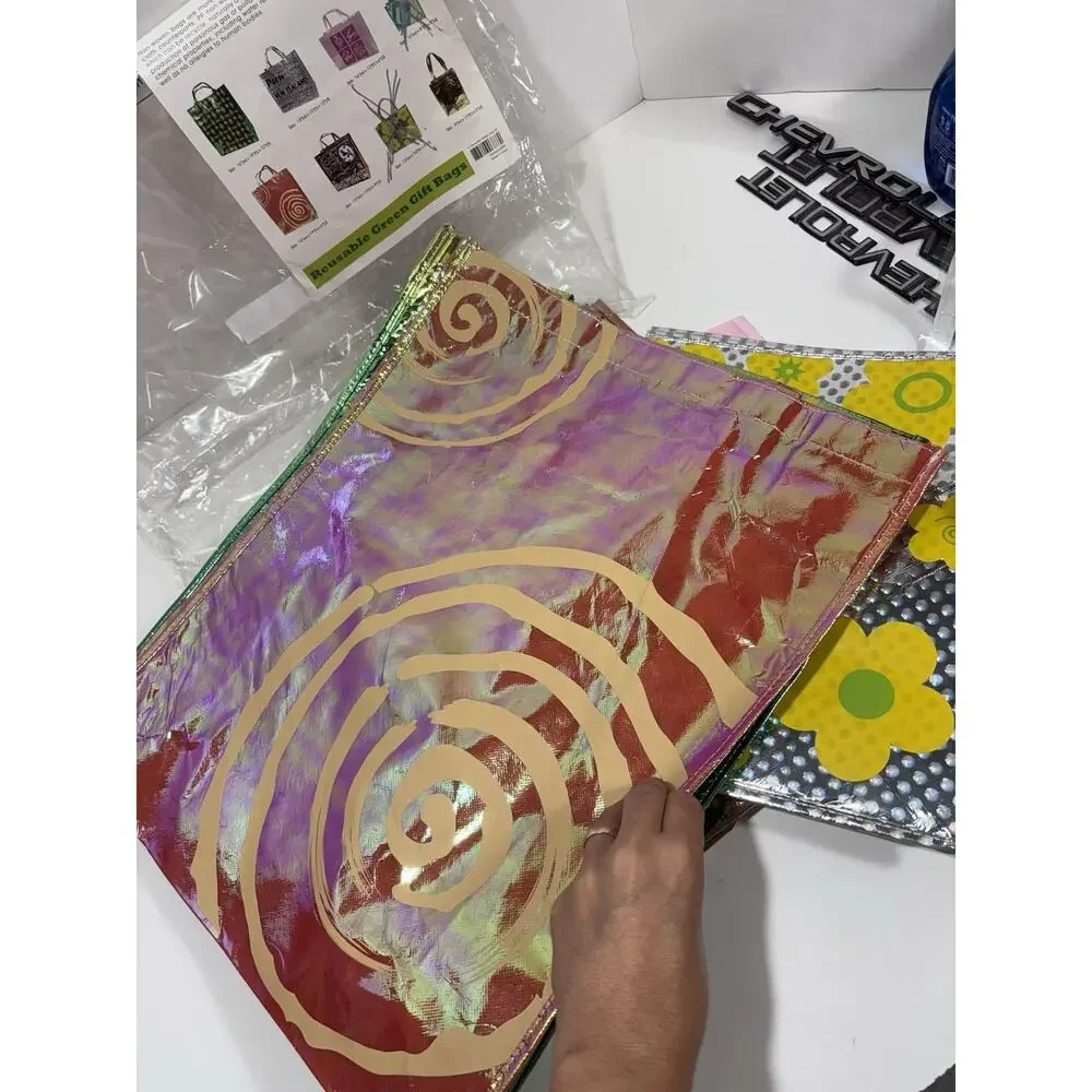 Lot Of 6 Reusable Green Gift Bags Reusable Holiday Robot Floral Peru New Zealand